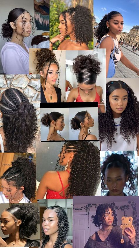 Curly Hair Dos, Curly Braided Hairstyles, Quick Curly Hairstyles, Curly Hair Care Routine, Hairstyle Examples, Natural Hair Bun Styles, Mixed Curly Hair, Quick Natural Hair Styles, Cute Curly Hairstyles