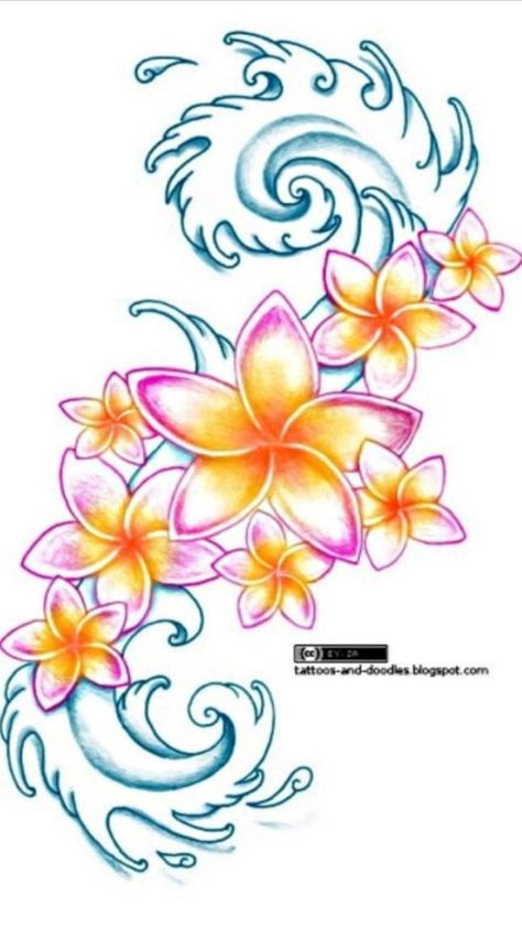 Fiori Frangipani, Tropisches Tattoo, Flores Plumeria, Hawaiian Flower Tattoos, Plumeria Tattoo, Tropical Tattoo, Hawaii Tattoos, Kunst Tattoos, Hawaiian Tattoo