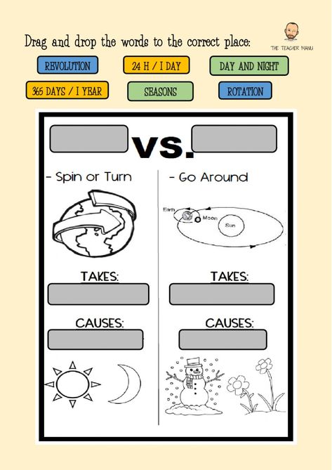 Rotation and Revolution - Interactive worksheet Revolution And Rotation Of Earth, Rotation Vs Revolution Worksheet, Rotation And Revolution Activities, Earth's Rotation And Revolution Activity, Earth Rotation And Revolution Projects, Rotation And Revolution Worksheet, Ratio Activities, Earths Rotation Activities, Rotation Vs Revolution