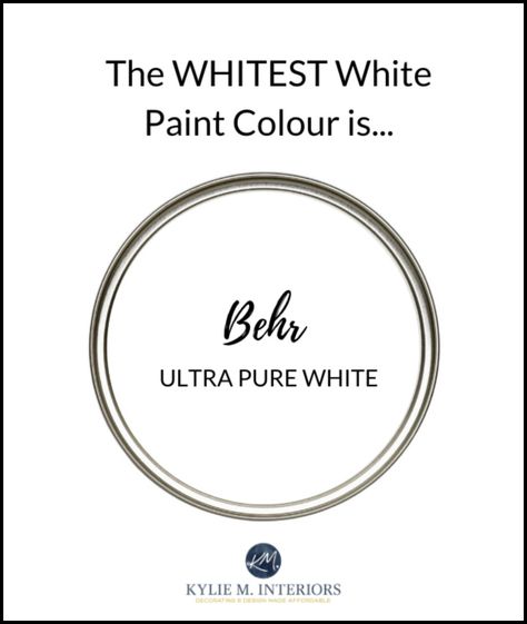 Learn about the WHITEST white paint colours from Benjamin Moore, Sherwin Williams, Farrow and Ball, Behr and Kelly Moore. Kylie M Interiors talks about the most white whites with LRV and more. Great ideas for cabinets, walls, trims, exteriors and more. #kylieminteriors #bestpaintcolours #whitepaint #benjaminmoore #behr #sherwinwilliams #highreflectivewhite #ultrapurewhite #chantillylace #paintedcabinets #whitewalls #edesign #kyliemedesign #colourconsultant #colourexpert Bm Calm Paint Color, Whitest White Paint, Benjamin Moore Calm, White Paint Colours, Home Paint Colour, Benjamin Moore Cloud White, Kylie M Interiors, Warm Grey Paint Colors, Benjamin Moore Classic Gray