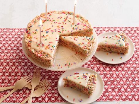 Birthday Cake Crispy Rice Treats Recipe | Food Network Kitchen | Food Network Rice Crispy Cake, Rice Krispie Cakes, Birthday Cake Recipes, Rice Crispy Treats Recipe, Rice Treats, Special Birthday Cakes, Crispy Rice, Cereal Treats, Food Network Canada