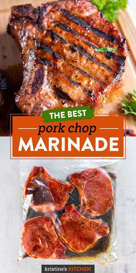 The BEST Pork Chop Marinade - Kristine's Kitchen -  #Chop #Kitchen #Kristines #Marinade #Pork Pork Loin Chop Marinade Recipes, Boneless Pork Chop Marinades, Best Marinated Pork Chops, What To Marinate Pork Chops In, Marinade Recipes For Pork, Summer Pork Chop Recipes Grill, Pork Chops On Grill Marinade, Pork Chop Marinade Recipes Easy, Pork Chop Recipes On Grill