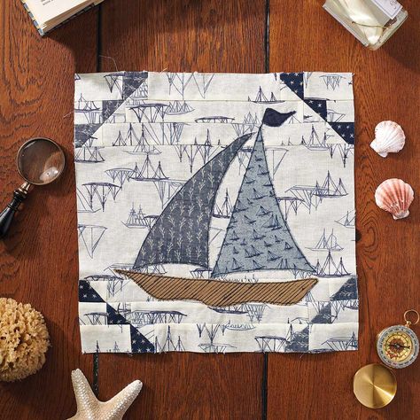 Sailing Boat quilt block Pirate Quilt, Boat Quilt, Coastal Quilts, Nautical Quilt, Beach Quilt, Sea Quilt, Childrens Quilts, Star Quilt Blocks, Summer Quilts