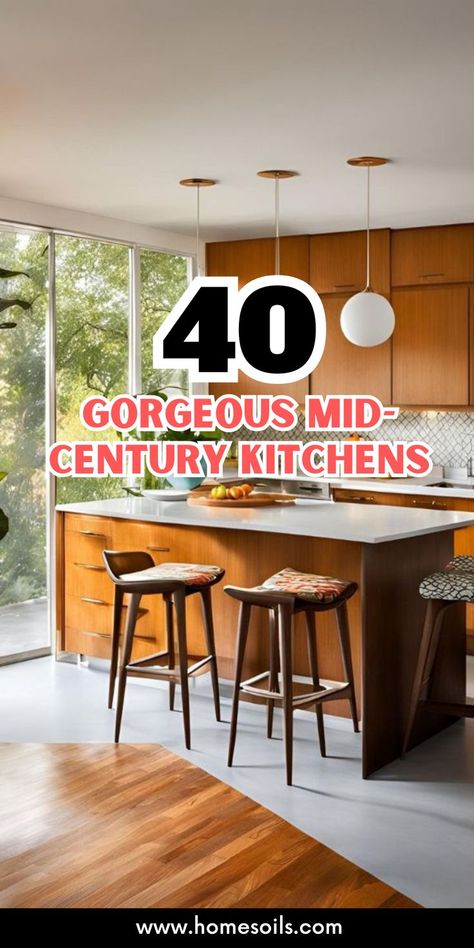 Open Floor Plan Living Room And Kitchen Mid Century Modern, Mcm Kitchen Hardware, Cherry Cabinets Kitchen Modern, Mid Century Modern Countertops, Small Mcm Kitchen, Mid Century Cabinet Hardware, Mcm Kitchen Backsplash, Mid Century Modern Home Design, Mcm Kitchen Remodel