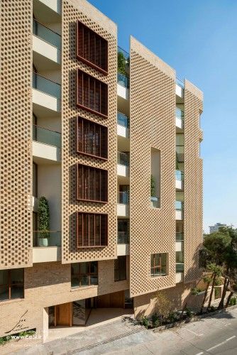 Zendegi Building Tehran Faraaman Group Marjan Farzian 3 Construction Office, Brick House Designs, Side Elevation, Architecture Design Presentation, Residential Building Design, Exterior House Color, Mix Use Building, Brick Architecture, Brick Facade