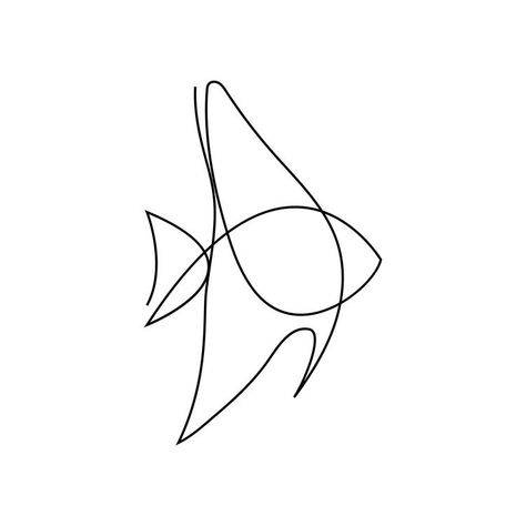 Aquarium Tattoo Ideas, Single Line Wave Tattoo, One Line Drawing Tattoo, Line Art Fish, One Line Tattoo, Toy Fish, Fish Toy, Fish Tank Design, Drawn Fish