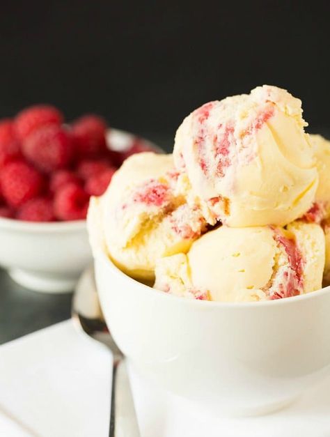 White Chocolate Ice Cream, Swirl Ice Cream, Strawberry Cheesecake Ice Cream, Brown Eyed Baker, White Chocolate Recipes, Raspberry Ice Cream, Cheesecake Ice Cream, Frozen Custard, White Chocolate Raspberry