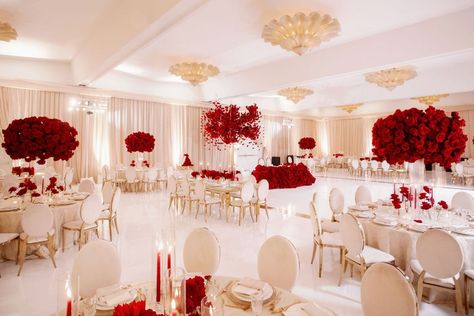 Anastasia & Mark | Butterfly Floral Design Red Wedding Receptions, Victorian Wedding Themes, Rose Wedding Theme, Red Gold Wedding, Red Birthday Party, Red Wedding Decorations, Black And White Wedding Theme, Dream Wedding Reception, Red And White Weddings