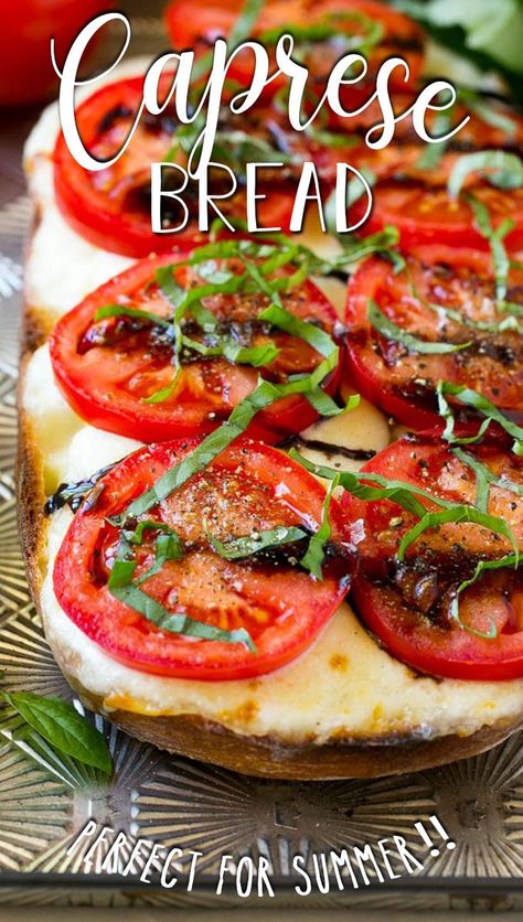 Dishes With Mozzarella, Bread Tomato Mozzarella, Tomato Mozerella And Basil, Tomato And Mozzarella Recipes, Recipes With Sliced Mozzarella, Caprese Bread, Mozzarella Tomato Basil, Homemade Sandwiches, Fresh Mozzarella Recipe