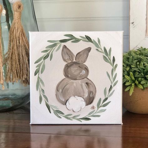 Easter Canvas Painting, Wreath Painting, Easter Canvas, Easter Paintings, Easter Wood Crafts, Easter Arts And Crafts, Bunny Watercolor, Bunny Painting, Easy Easter Crafts