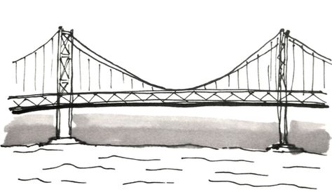 Bridge Architecture Drawing, Golden Gate Bridge Drawing, Bridge Sketch, Diagram Ideas, Cantilever Bridge, Bridge Tattoo, Architecture Illustrations, Bridge Drawing, Chesapeake Bay Bridge