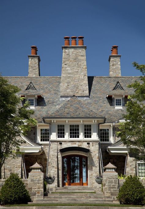 Shope Reno Wharton, Shingle Style Architecture, Shingle Style Homes, Arts And Crafts House, Stone Walls, Exterior Stone, Stone Houses, Traditional Architecture, Roof Design