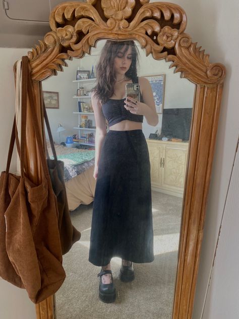 Maxi Skirt And Mary Janes, Long Skirt Mary Janes, Mary Janes With Long Skirt, Alt Maxi Skirt, 90s Mary Janes Outfit, Goth Mary Janes Outfit, Mary Jane Shoes Outfit Skirts, Mary Jane Heels Outfit Dresses, Mary Jane Shoes Outfit Dress