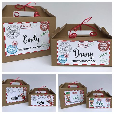 Gift Box For Christmas, Personalised Christmas Eve Box, Xmas Eve Boxes, Personalized Easter Eggs, Easter Egg Gifts, Christmas Eve Gift, Christmas Hamper, Curling Ribbon, Treat Box