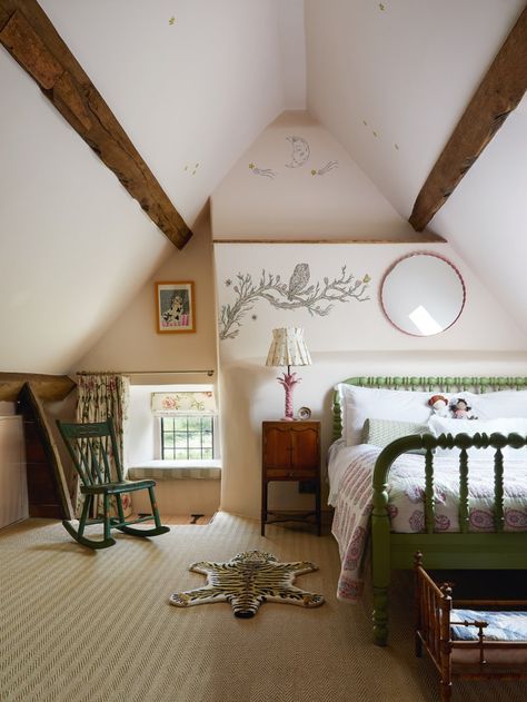 Three 17th-century Cotswold cottages become a cohesive, colourful house | House & Garden Small Cottage Bedroom Ideas, Small Cottage Bedroom, Cotswold Cottages, Cottage Bedroom Ideas, English Interior Design, Colourful House, Larnaca Cyprus, Cotswolds Cottage, Coral Walls