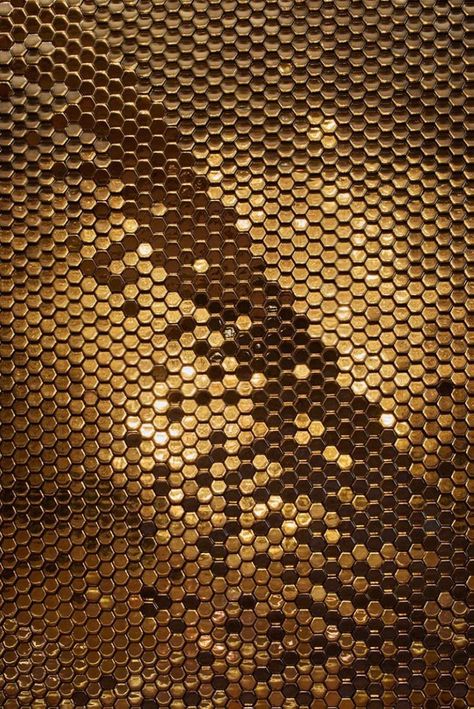 Africa Design, Gold Mosaic, Patterns Art, Hexagon Tile, Saudi Gold, Artist Wall, Gold Aesthetic, Metal Wall Sculpture, Gold Ceramic