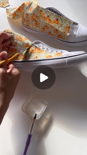 Mya on Instagram: "Fabric covered shoes! Endless amount of customization 🤪 next I want to cover a pair of older @vans that I just can’t seem to get rid of! So this would be a perfect project for them!  I used fabric Mod Podge but did you guys see @scorchmarker new Magic Modge?! Has anyone tried it out on shoes??! Looks even better #myakayemade   #diy #modpodge #upcycle #vans #upcycling #upcycledfashion #sewing #handmade #handmadeshoelaces #decopage #diycrafts #summershoes #modpodgecrafts #sewingproject" Modge Podge Shoes Diy, Decoupage Shoes Fabric, Cover Boots With Fabric Diy, Diy Modge Podge Crafts, Diy Sneakers Paint, Fabric Covered Shoes Diy, Sharpie Shoes Diy, Modge Podge Shoes, Diy Nike Shoes