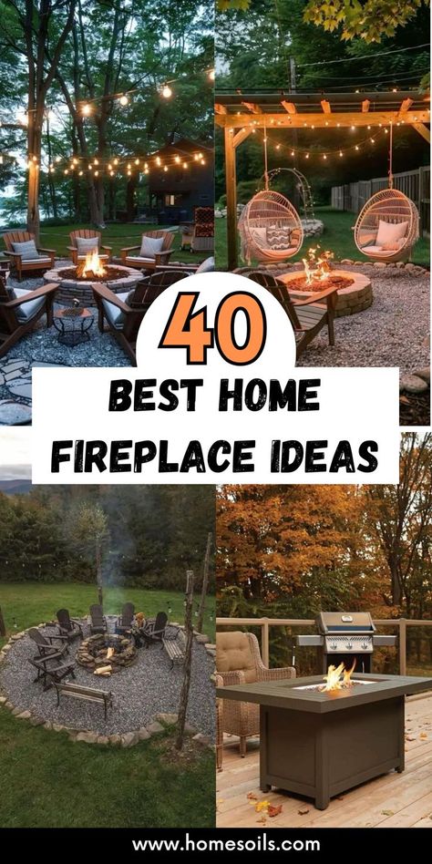 Warm up your space with these 40 best home fireplace ideas! Whether you prefer a modern electric fireplace, a classic brick hearth, or a rustic stone surround, these stylish fireplace designs will add both warmth and charm, creating the perfect focal point for your home. Simple Outdoor Fireplace Ideas, Outdoor Fireplace Ideas Diy, Home Fireplace Ideas, Stylish Fireplace, Modern Electric Fireplace, Granite Fireplace, Brick Hearth, Diy Outdoor Fireplace, Outdoor Fireplace Designs