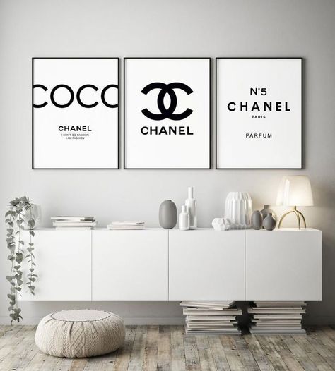 Fashion Wall Art Bedroom Decor, Chanel Wall Decor, Chanel Bedroom, Chanel Room, Chanel Wall Art, White Room Decor, Aesthetic Room Ideas, Chanel Logo, Teen Bedroom Decor