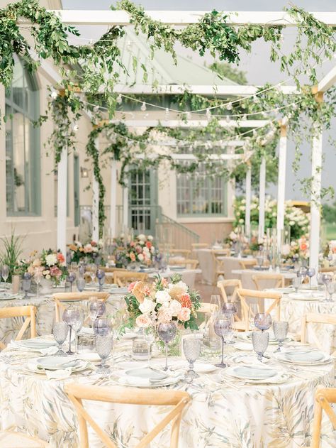 White Wedding Reception Decor, Peach And White Wedding, Candle Lit Reception, Country Club Wedding Reception, Event Venue Design, White Wedding Reception, Outdoor Dance Floors, Southern Charm Wedding, Coastal Wedding Inspiration