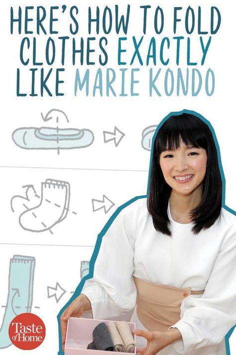 Here’s How to Fold Clothes Exactly Like Marie Kondo Marie Kondo Folding, Konmari Method Folding, Fold Clothes, Clothes Upcycle, Temperature Blanket, Cleaning Painted Walls, Shirt Folding, Konmari Method, Marie Kondo