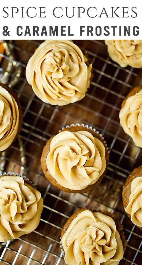 Spice Cake Cupcakes, Homemade Spice Cake, Recipe With Caramel, Cupcakes With Caramel, Caramel Buttercream Frosting, Spice Cake Recipes, Scone Recipes, Caramel Cupcakes, Caramel Buttercream