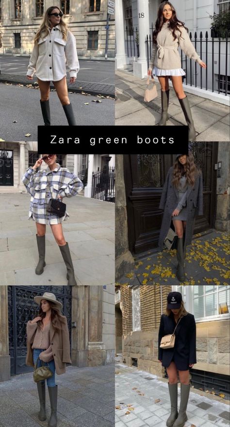 Green Leather Boots Outfit, Green Knee Boots Outfit, Olive Green Boots Outfit, Green Rain Boots Outfit, Zara Boots Outfit, Dark Brown Boots Outfit, Green Boots Outfit, Grey Boots Outfit, Chunky Boots Outfit