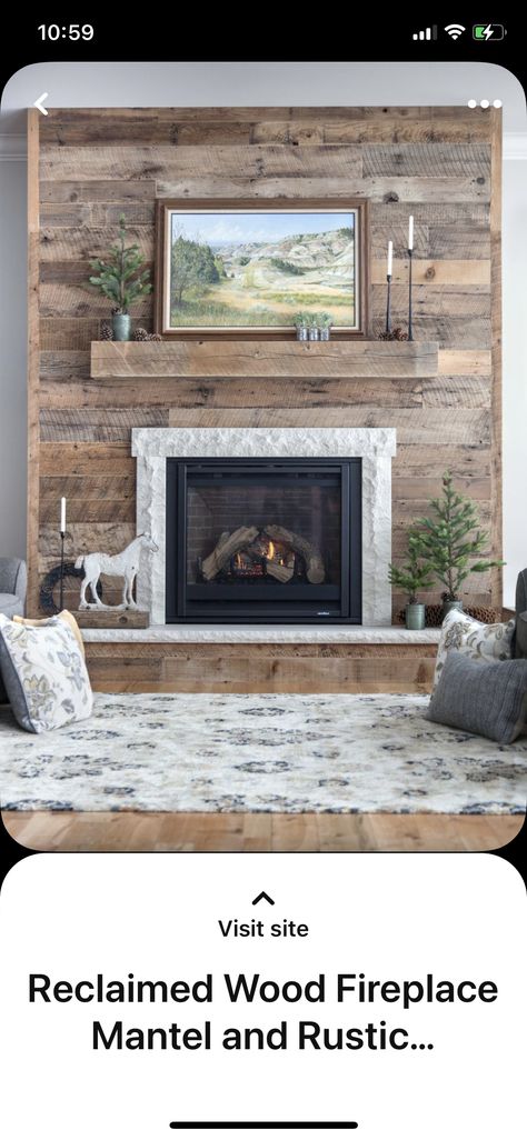 Rustic Shiplap Fireplace, Wood Surround Fireplace Ideas, Barn Wood Fireplace Wall, Reclaimed Wood Fireplace Surround, Wood Plank Fireplace, Shiplap Fireplace With Wood Mantle, Shiplap Fireplace Surround, Barnwood Fireplace, Gas Fireplace Makeover