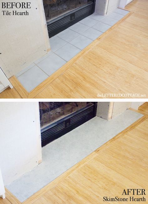 Diy Bump Out Fireplace, Concrete Over Tile Fireplace, Cement Hearth, Fireplace Hearth Makeover, Concrete Fireplace Hearth, Diy Concrete Fireplace, Faux Concrete Fireplace, Fireplace Revamp, Master Fireplace