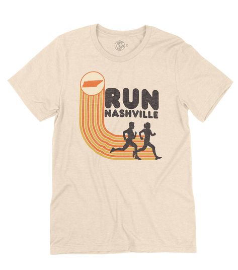 Hit the asphalt and run for the hills of Nashville in this retro T shirt. Percy Warner and Centennial parks are great spots on the West side of town. Shelby Park and Shelby Bottoms Greenway in the East. Join the East Nasty running club for some group action! Printed on super soft poly/cotton blend material. Runner T Shirt Design, 5k Shirt Design, Athletic T Shirts, Fun Run Tshirt Design Shirt Ideas, Running T Shirt Design Ideas, 5k Tshirt Ideas Design, 5k Shirt Ideas, Marathon T Shirt Design, Vintage Running Shirt