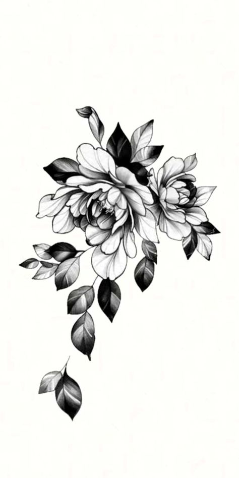 Flower Tattoo Sketch Ideas, Big Peony Tattoo, Dark Flower Tattoo Design, Floral Cover Up Tattoo Before And After, Dark Shaded Flower Tattoo, Dark Flowers Tattoo, Dark Flower Tattoo, Cover Up Tattoos Before And After, Delicate Feminine Tattoos