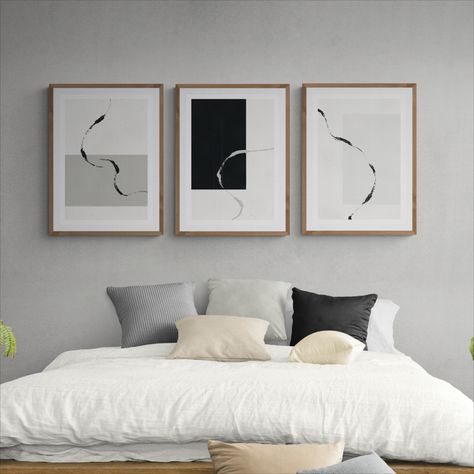 Grey Black and White Minimalist Abstract Art Set of 3 Prints, 3 Piece Japandi Wall Art for Home Sofa Fireplace, Abstract Art Set Of 3, Bedroom Art Above Bed, Abstract Art Set, Japandi Wall, Minimalist Abstract Art, Japandi Wall Art, Art Above Bed, Black And White Minimalist