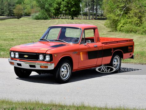 1977 Chevrolet Luv Pickup Auburn Fall Stunning, well-preserved condition G18 four-cylinder engine; automatic transmission Rare Mikado appearance package with stripes and three-spoke steering wheel Red interior with plaid seats and red carpet Equipped with AM/FM radio Truck Restoration, Chevrolet Luv, Chevy Luv, Chevrolet Van, Chevrolet Vega, Small Pickups, Vintage Pickup Trucks, Custom Pickup Trucks, Ford Galaxie 500