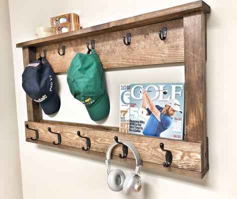 Hallway Hat Rack, Cap Rack Diy Baseball Hats Storage Ideas, Wood Wall Coat Rack, Hat And Wallet Holder, Wall Hat Hanger, Kids Hat Storage, Diy Cap Holder, Hat Racks Diy, Diy Coat Hanger Wall