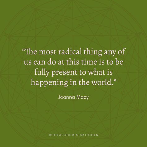 Fully Present Quote, Radical Quotes, Joanna Macy, Deep Ecology, Senior Year Quotes, Earth School, Be Present Quotes, New Thought, Human Resources