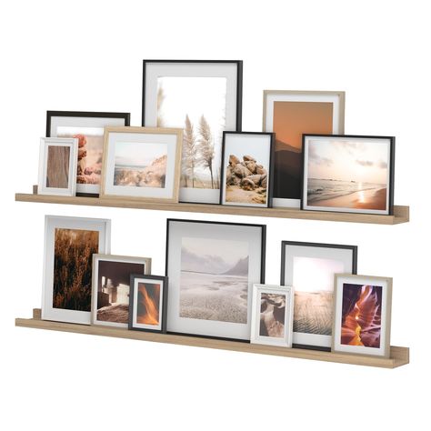 Wood Picture Ledge, Picture Ledge Wall, Ledge Wall, Wooden Storage Shelves, Picture Ledge Shelf, Photo Ledge, Long Floating Shelves, Frame Wall Collage, Wall Collage Decor