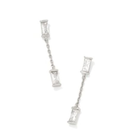 Kendra Scott JULIETTE DROP EARRINGS RHODIUM WHITE CRYSTAL 9608802208 Silver Strand, Kendra Scott Earrings, Rose Boutique, Gold Band Ring, Silver Band Ring, White Crystal, Silver Drop Earrings, Gold Drop Earrings, Modern Elegance