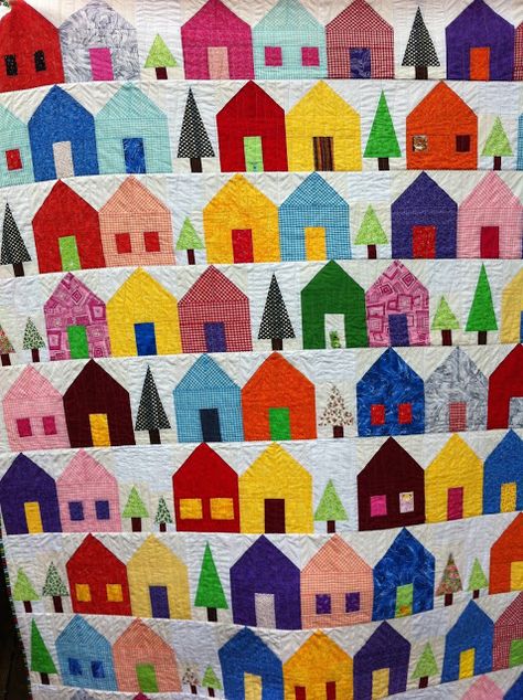 Homeful Quilt!!! Quilted Houses, Houses Quilt, House Quilt Block, House Quilt Patterns, Row Quilt, Quilt Square, Bonnie Hunter, Cute Quilts, House Quilts