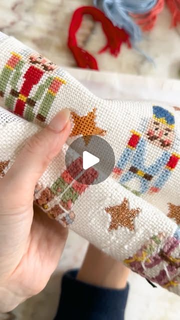 Coco Frank Studio on Instagram: "Last stitches of my nutcracker stocking 🪡 We are decorating for the holidays this weekend and this is the first year I get to hang up some needlepoint stockings! Every year my holiday needlepoint collection grows and it gets more and more exciting to put everything on display 🎁✨🎄  A few stitching tips I wanted to share:  1. I wait to stitch very tiny areas of color last so I am able to anchor my thread under my previous stitches. I also avoid anchoring darker threads under super light areas of color so they wont show through. So for the eyes of the nutcrackers, I anchored my dark threads under the more saturated colors of the nutcracker rather than the white background.   2. Fyre Werks is one of my favorite fibers for adding a lot of sparkle to my canvas Cross Stitch Christmas Stockings Free, Free Needlepoint Patterns, Background Needlepoint Stitches, Needlepoint Patterns Free, Needlepoint Finishing Ideas, Nutcracker Stocking, Funny Needlepoint, Framed Needlepoint, Needlepoint Stocking