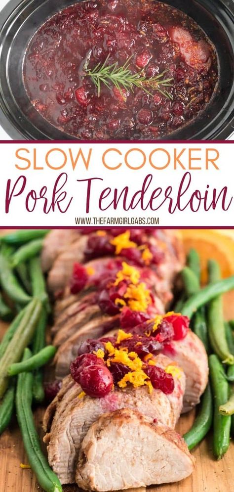 Slow Cooker Pork Tenderloin With Cranberries & Orange is a delicious fix it and forget it holiday Crock Pot recipe. It's an easy Christmas dinner recipe. Try this Crock Pot Pork recipe in the fall or winter months when cranberries are in season. Cranberry Pork Loin, Christmas Dinner Recipes Easy, Crockpot Pork Tenderloin, Slow Cooker Recipes Pork, Slow Cooker Pork Tenderloin, Crock Pot Recipe, Tenderloin Recipes, Crockpot Pork, Pork Tenderloin Recipes