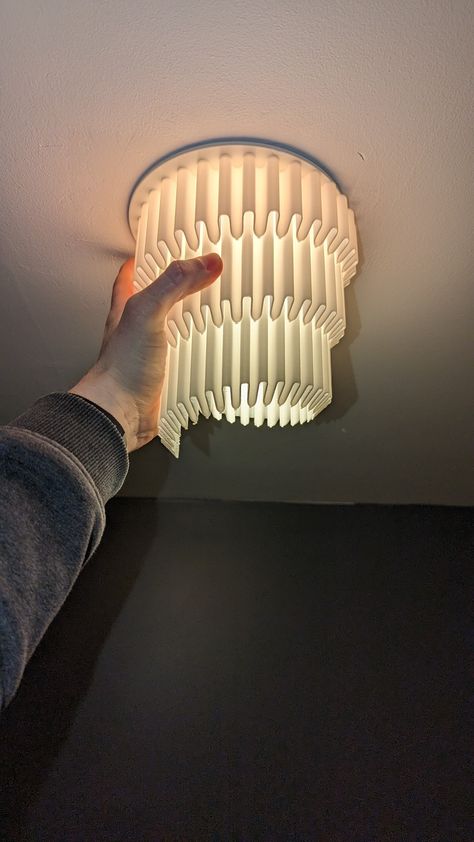 Another light cover I tried printing.. didn't turn out perfect but I think it has potential. Also works really well with Ikea fixtures. #cubee #x1c #bambu labs 3d Printed Stencil, 3d Printed Light Fixture, 3d Print Light, 3d Print Lamp, Fun Lamps, Ceiling Fan Light Cover, 3d Printed Lamp, 3d Printed Furniture, Lamp Inspiration