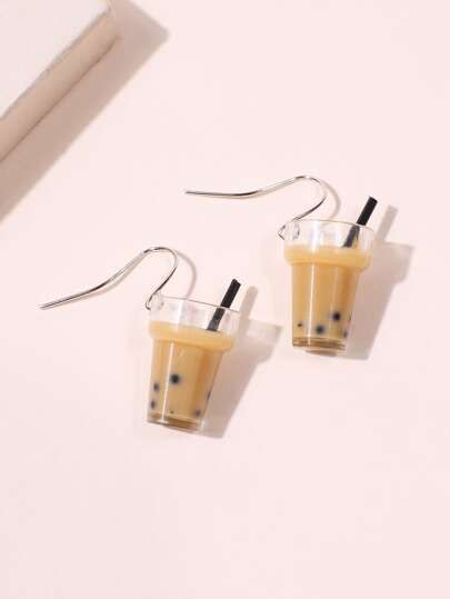 Bubble Tea Drop Earrings | ROMWE USA Milky Tea, Tea Earrings, Boba Milk Tea, Boba Milk, Weird Jewelry, Handmade Angels, Angel Jewelry, Food Earrings, Source Unknown