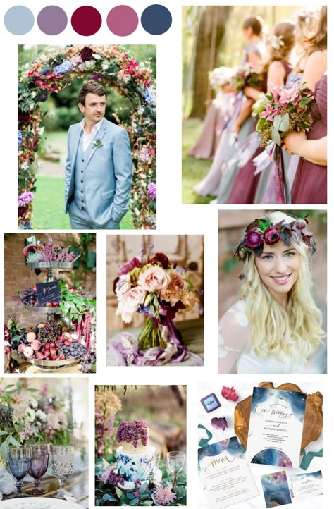 Blog post full of ideas and isnpiration for a blue, berry and burgundy wedding. #burgundyandnavywedding #burgundyandberrywedding #cranberryandnavywedding #dustybluewedding #dustyblueandburgundywedding #blueandberrywedding #blueandpurplewedding #mauveandnavywedding #mauveanddustybluewedding #weddingcolortrendsfor2022 #2022weddingtrendscolorschemes #jeweltonewedding #weddingcolortrendsfor2023 Dusty Blue And Raspberry Wedding, Dusty Blue And Berry Wedding, Maroon And Lavender Wedding, Dusty Blue And Magenta Wedding, December Wedding Palette, Raspberry And Blue Wedding, Berry And Blue Wedding, Blue And Berry Wedding, Light Blue And Burgundy Wedding