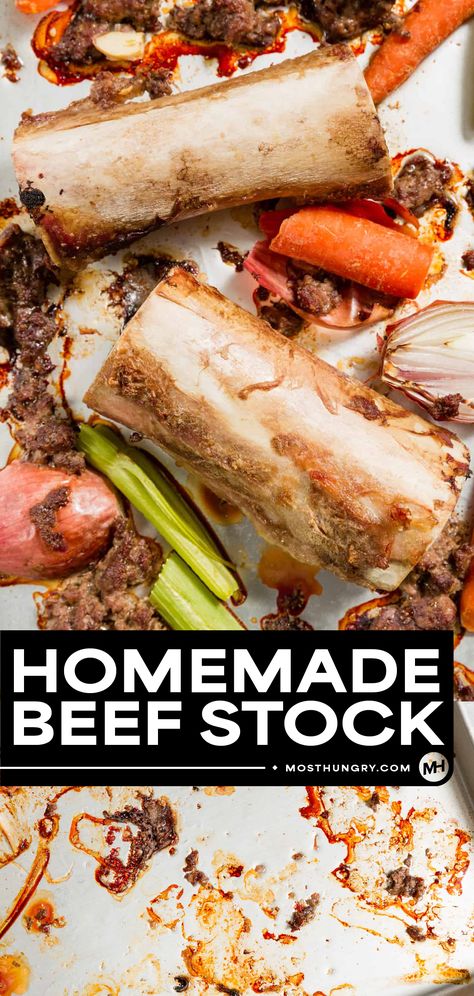 The Best Homemade Beef Stock Beef Broth From Soup Bones, Beef Stock From Prime Rib Bones, Roasted Beef Bone Broth Recipe, Shin Bone Recipes, Beef Soup Bones Recipes, Beef Soup Bone Recipes Crock Pots, Beef Bones Soup Recipes, Soup Bones Beef Recipe Crock Pot, Beef Bone Soup Recipes