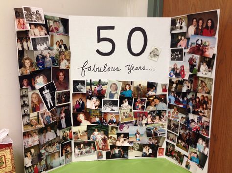 50 years, Kim's poster board Picture Board For Birthday, Poster Board Anniversary Ideas, Poster Board Birthday Ideas, Photo Board Party, Picture Poster Board Ideas Birthday, Birthday Picture Board Ideas, 50th Birthday Picture Board, Birthday Signing Board Ideas, 50th Birthday Poster Board Ideas