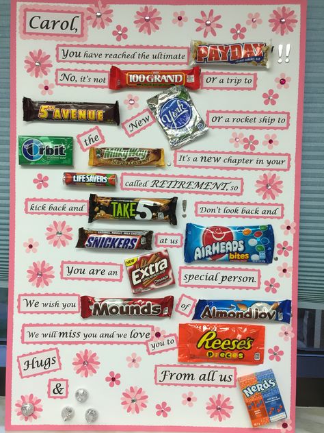 Retirement Poster With Candy Bars, Candy Retirement Board, Funny Candy Bar Posters, Candy Bar Retirement Poster, Miss You Candy Poster, Goodbye Candy Poster, Poster Board Gift Ideas, Candy Bar Boards Poster Ideas, Retirement Candy Card