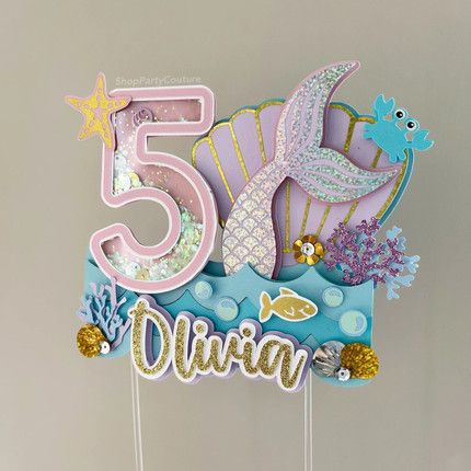 Pastel Mermaid Cake, 3d Cake Toppers, Mermaid Cake Topper, Under The Sea Birthday, Projets Cricut, Mermaid Theme Party, Sea Birthday Party, Cake Banner Topper, Mermaid Theme Birthday