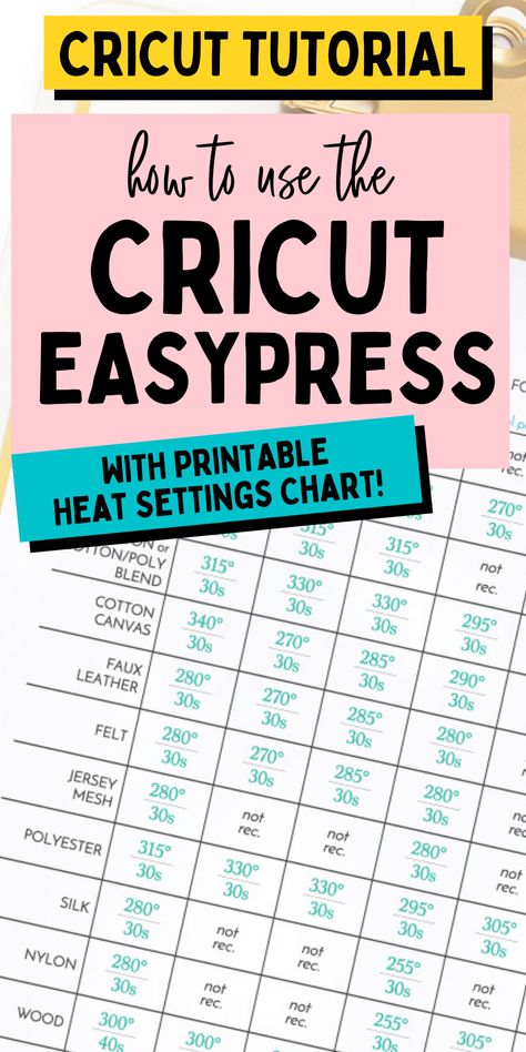 Find out how to use the Cricut Easypress. Find out how to set the heating chart. Easy tips for using the Cricut express. Cricut Temperature Guide, Cricut Heat Guide, Cricut Htv Heat Press Settings, Cricut Heat Press Guide, Cricut Easy Press Temperature Guide, Htv Temperature Guide, Easy Press Temperature Guide, Cricut Heat Press Temperature Guide, Heat Press Temperature Guide