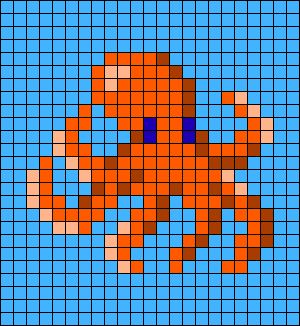 Perler Bead Patterns Octopus, Octopus Bracelet Pattern, Octopus Pixel Art Grid, Sea Animals Pixel Art, Octopus Alpha Pattern, Square Pixel Pattern, Tangled Pixel Art, Shark Alpha Pattern, Perler Beads Ideas Pattern