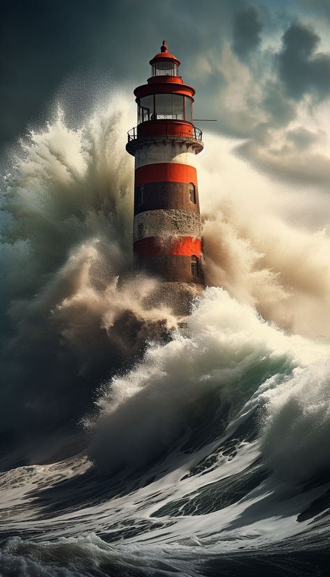 Experience the mesmerizing clash between nature's might and the enduring strength of a lighthouse, a testament to resilience in adversity. Lighthouse In Storm, Lighthouse Storm, Nubble Lighthouse, Famous Lighthouses, Structure Paint, Painting References, Lighthouse Art, Waves Crashing, Stormy Sea